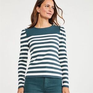 Ann Taylor Puff Sleeve Button Striped Top Sz S